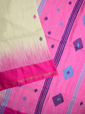 Khadi cotton saree light cream color allover butis & small kaddi border with contrast pallu and attached plain blouse