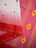 Khadi cotton saree white color allover butis & small kaddi border with contrast pallu and attached plain blouse