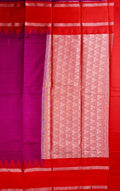 Banaras silk saree pink and red color with allover checks, big gap border, small pallu and brocade blouse