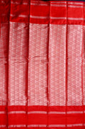 Banaras silk saree pink and red color with allover checks, big gap border, small pallu and brocade blouse