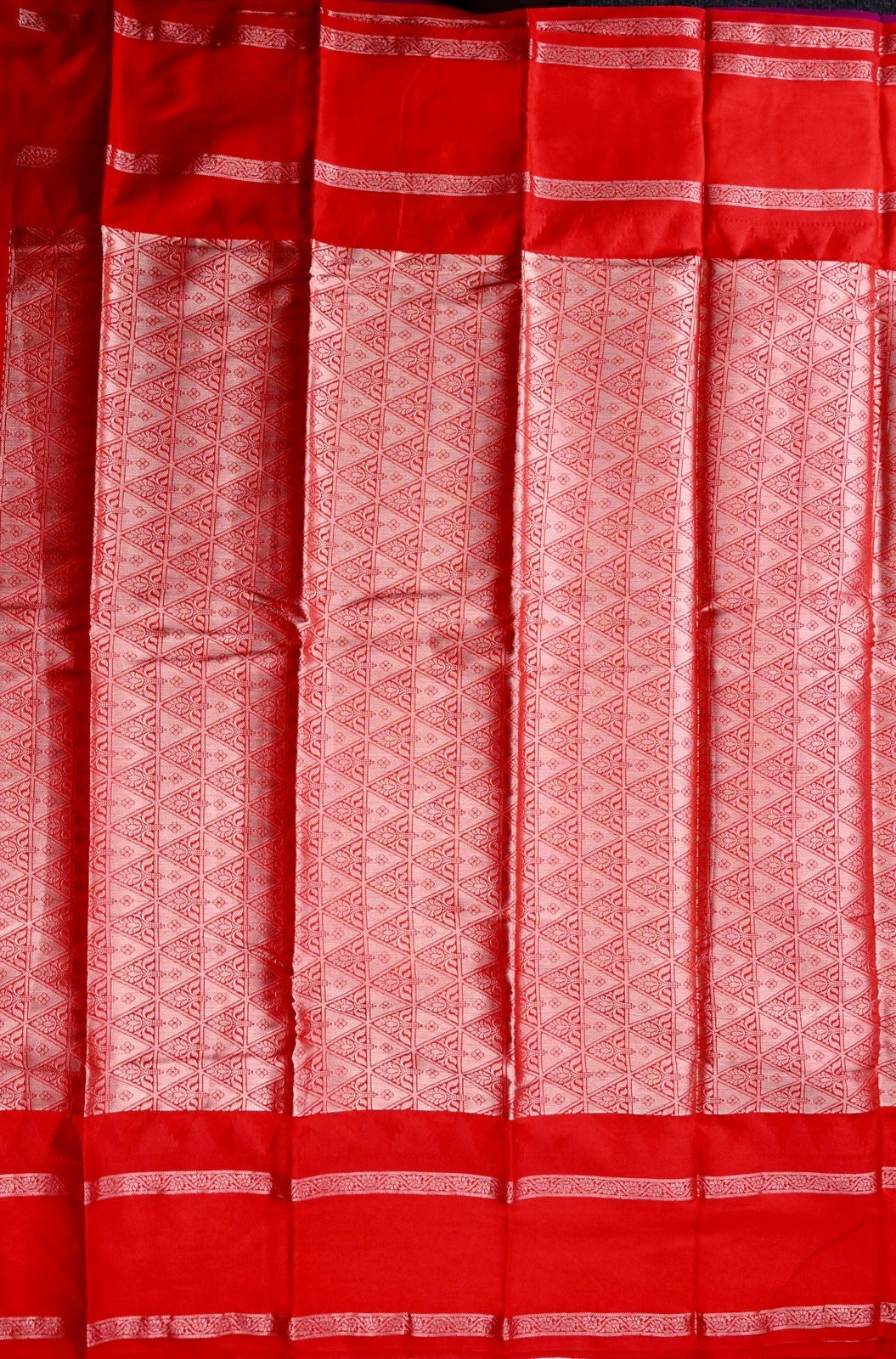 Banaras silk saree pink and red color with allover checks, big gap border, small pallu and brocade blouse