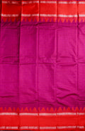 Banaras silk saree pink and red color with allover checks, big gap border, small pallu and brocade blouse