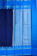 Banaras silk saree dark blue color with allover checks, big gap border, small pallu and brocade blouse