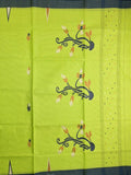 Bengal cotton saree parrot green color allover weaves & small kaddi border with weaving pallu and plain self blouse