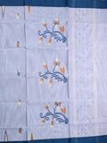 Bengal cotton saree light blue color allover weaves & small kaddi border with weaving pallu and plain self blouse