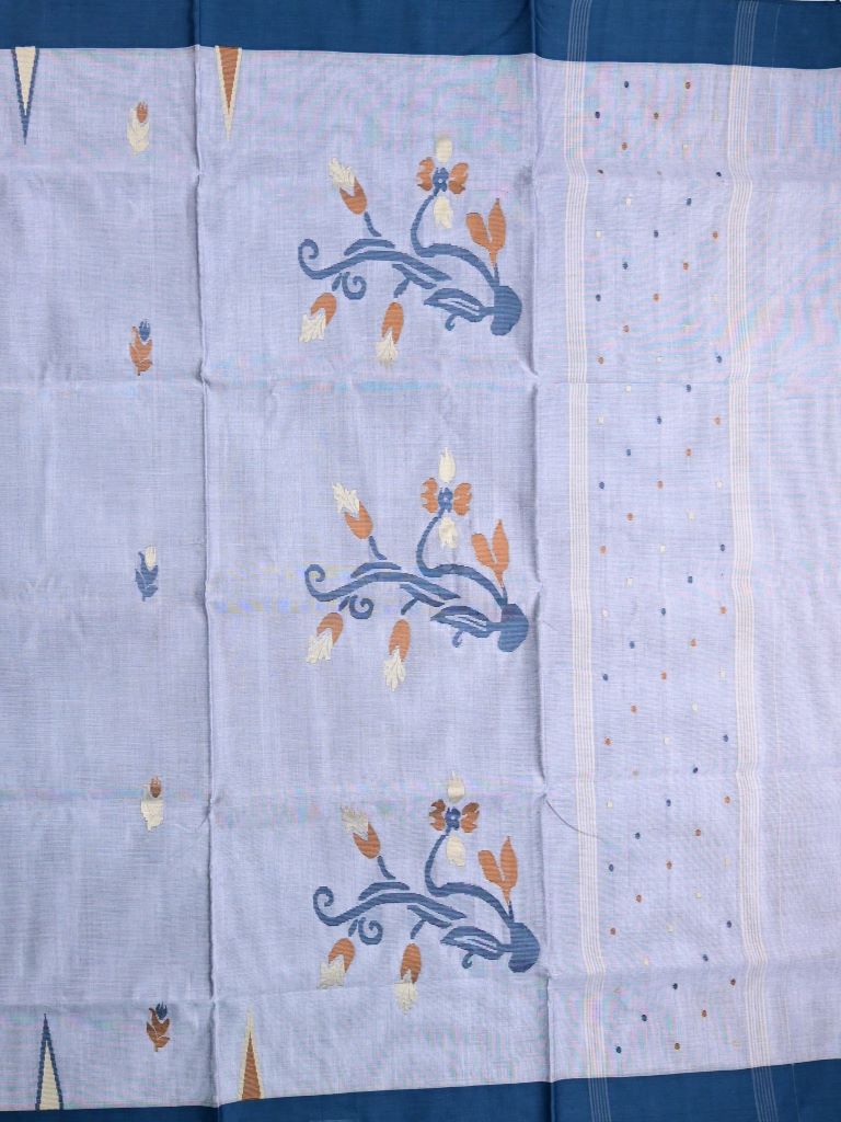 Bengal cotton saree light blue color allover weaves & small kaddi border with weaving pallu and plain self blouse