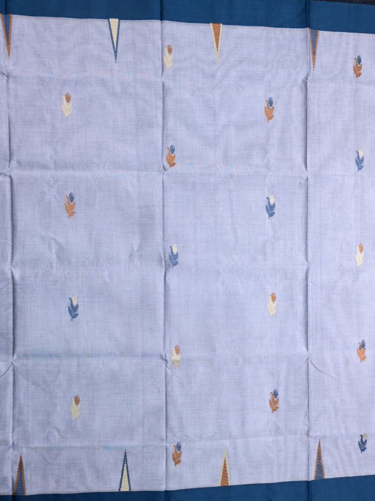 Bengal cotton saree light blue color allover weaves & small kaddi border with weaving pallu and plain self blouse