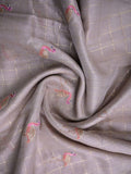 Lenin tissue fancy saree grey color allover checks, zari weaves & zari border with short pallu and attached self blouse