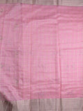 Lenin tissue fancy saree baby pink color allover checks, zari weaves & zari border with short pallu and attached self blouse