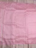 Jute tissue fancy sarees onion pink color allover embroidery & zari border with short pallu and attached plain blouse