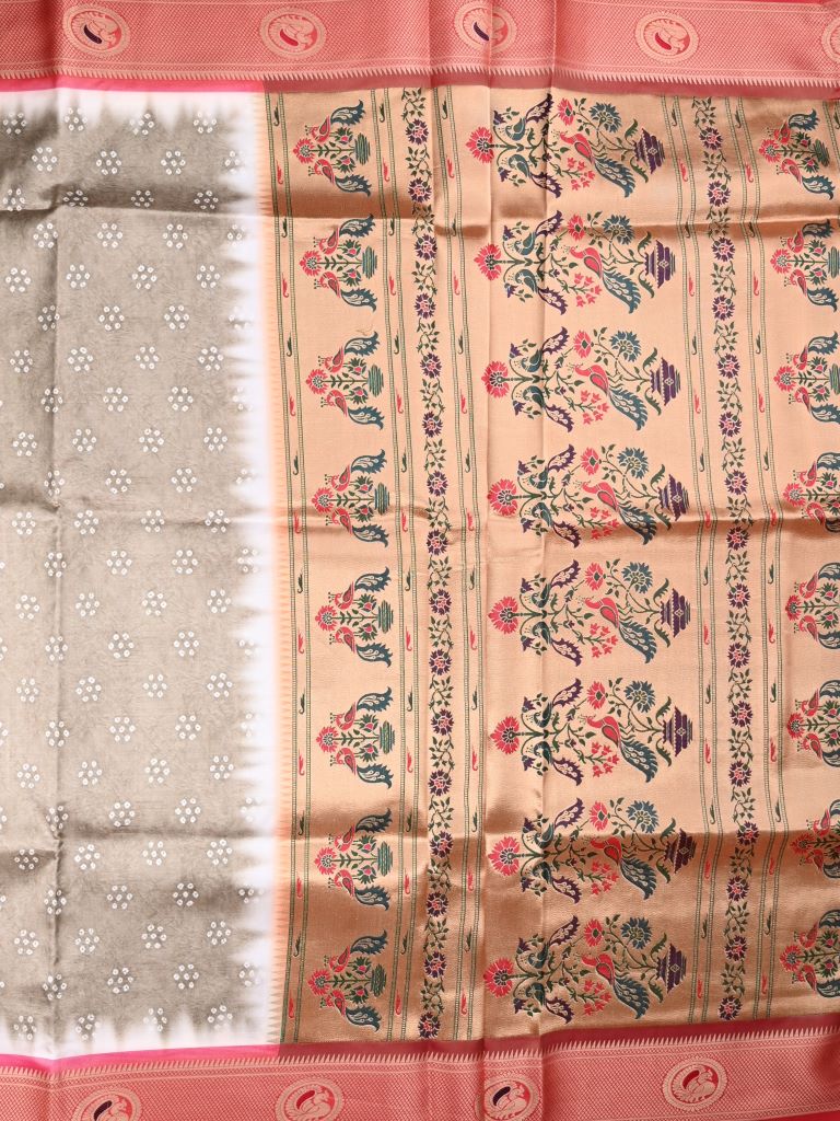 Banaras fancy saree cream color allover prints with contrast border & paithani pallu and attached blouse