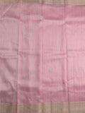 Lenin tissue fancy saree baby pink color allover weaves & zari border with short pallu and attached self blouse