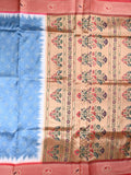 Banaras fancy saree sky blue color allover prints with contrast border & paithani pallu and attached blouse