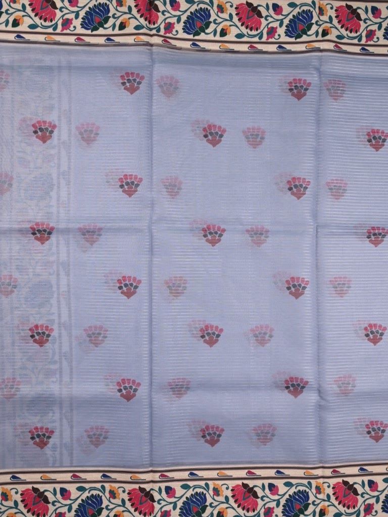 Soft organza fancy saree light blue color allover motifs with printed border and printed pallu & blouse