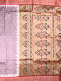 Banaras fancy saree peach color allover prints with contrast border & paithani pallu and attached blouse