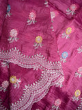 Soft organza fancy saree magenta color allover embroidery motifs & cutwork border with running pallu and embroidery blouse