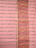 Organza fancy sarees light pink color allover zari stripes and embroidery with printed border and short pallu and blouse