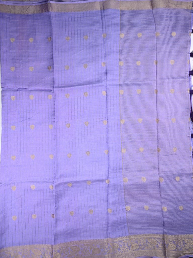 Dola silk fancy saree lavender color allover zari motives & checks with short pallu and attached blouse