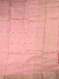 Dola silk fancy saree peach color allover zari motives & checks with short pallu and attached blouse