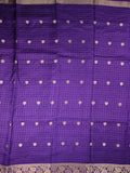 Dola silk fancy saree violet color allover zari motives & checks with short pallu and attached blouse