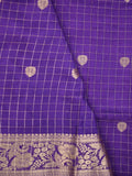 Dola silk fancy saree violet color allover zari motives & checks with short pallu and attached blouse