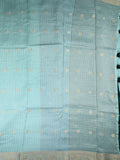 Dola silk fancy saree sky blue color allover zari motives & checks with short pallu and attached blouse