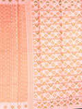 Bengali cotton saree light orange color allover prints with printed pallu and contrast blouse
