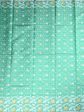 Bengali cotton saree lux green color allover prints with printed pallu and attached blouse