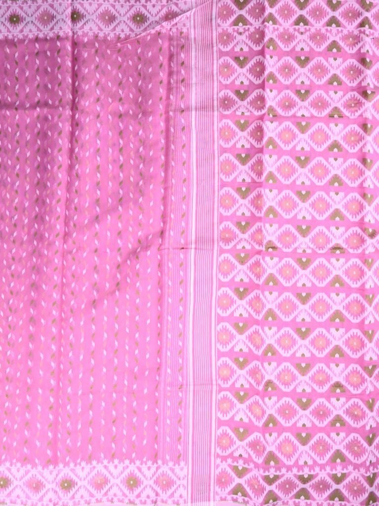 Bengali cotton saree baby pink color allover prints with printed pallu and attached blouse