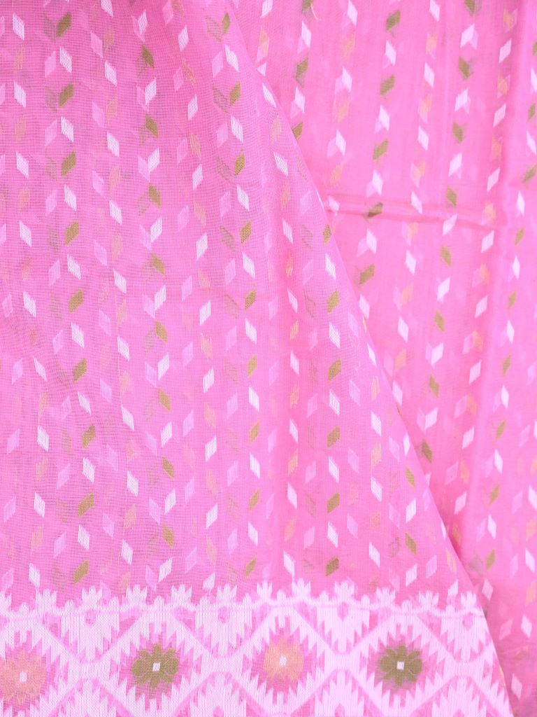 Bengali cotton saree baby pink color allover prints with printed pallu and attached blouse