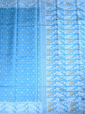 Bengali cotton saree sky blue color allover prints with printed pallu and attached blouse