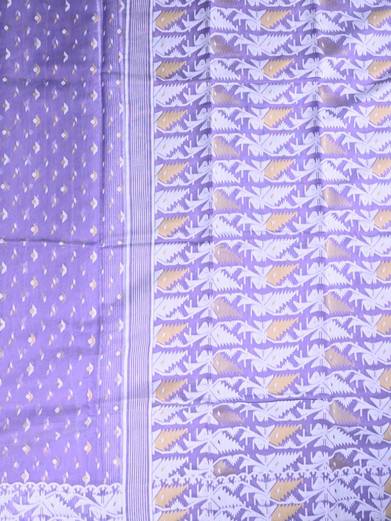 Bengali cotton saree lavender color allover prints with printed pallu and attached blouse