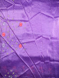 Soft organza fancy sarees purple color allover embroidery motifs & embroidery border with running pallu and attached self blouse