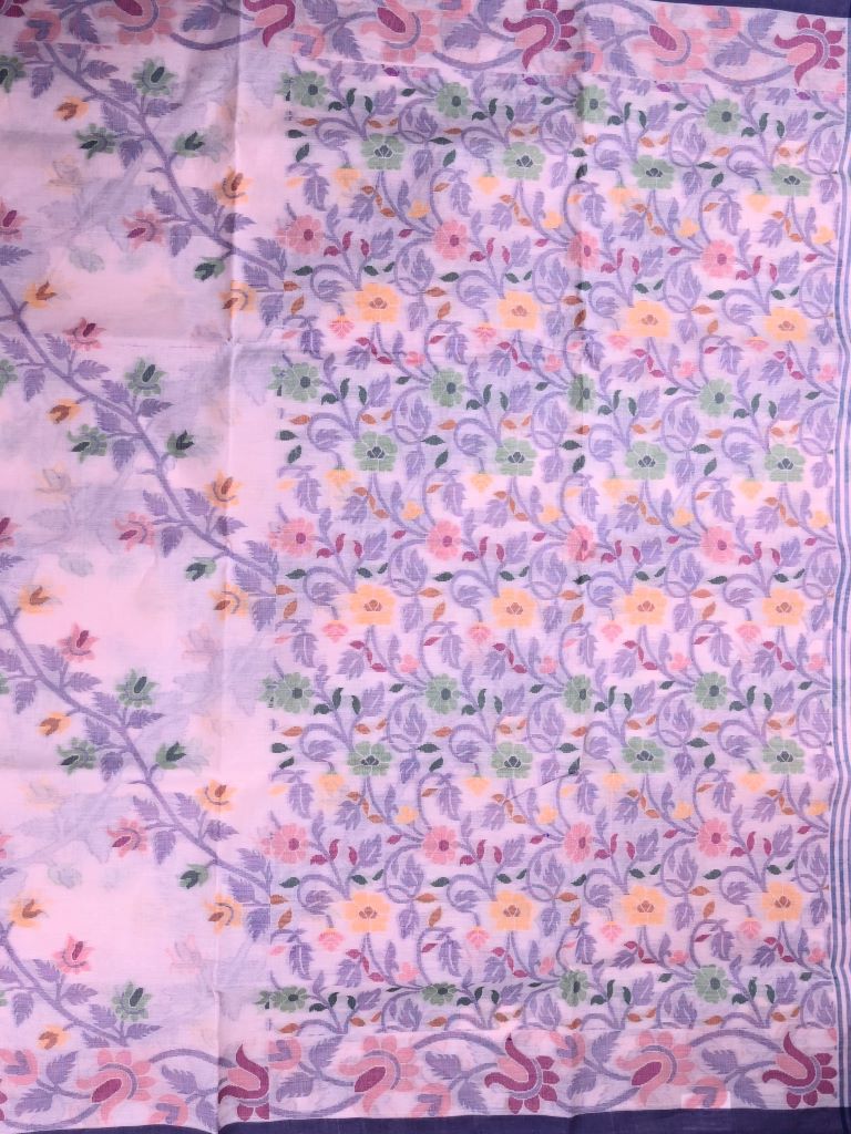 Bengali cotton saree baby pink color allover thread weaves, small border and big pallu.