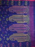 Bengali cotton saree royal blue color allover thread weaves, small border and pallu