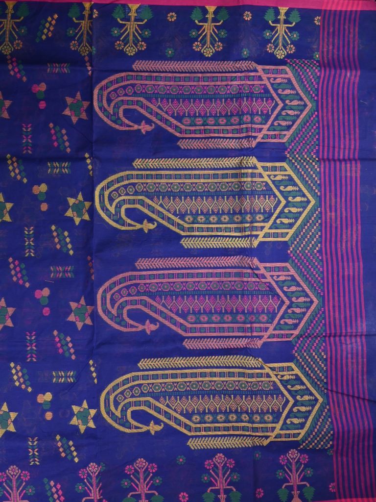 Bengali cotton saree royal blue color allover thread weaves, small border and pallu