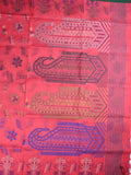 Bengali cotton saree dark pink color allover prints with printed pallu and blouse