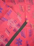 Bengali cotton saree dark pink color allover prints with printed pallu and blouse