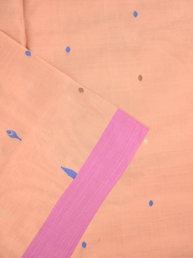Bengali cotton saree light orange color allover thread motive weaves with big pallu and blouse