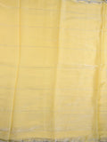 Organza shimmer fancy saree light yellow color allover stripes, embroidery motifs & embroidery border with running pallu and embroidery blouse