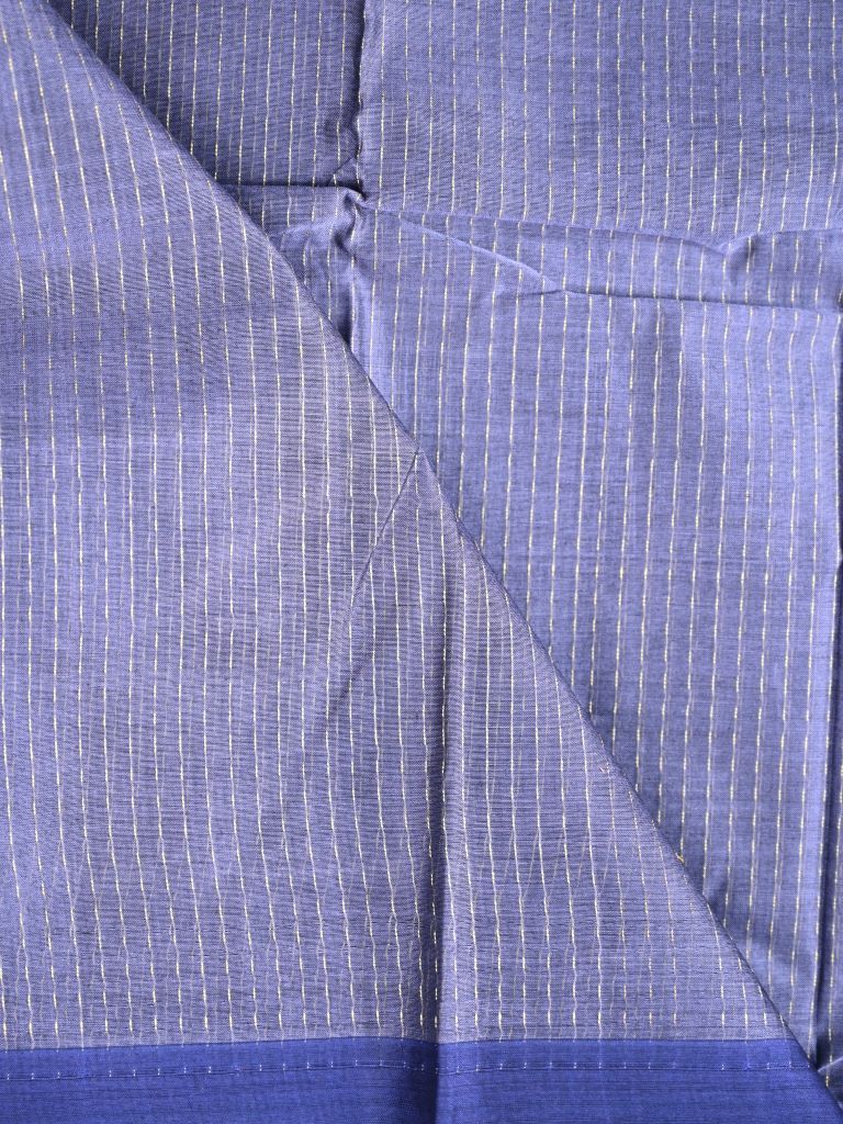 Dhaka cotton saree navy blue color allover checks & small border with brocade pallu and contrast blouse