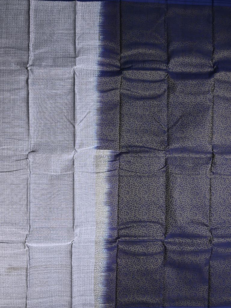 Dhaka cotton saree grey color allover checks & small border with brocade pallu and contrast blouse