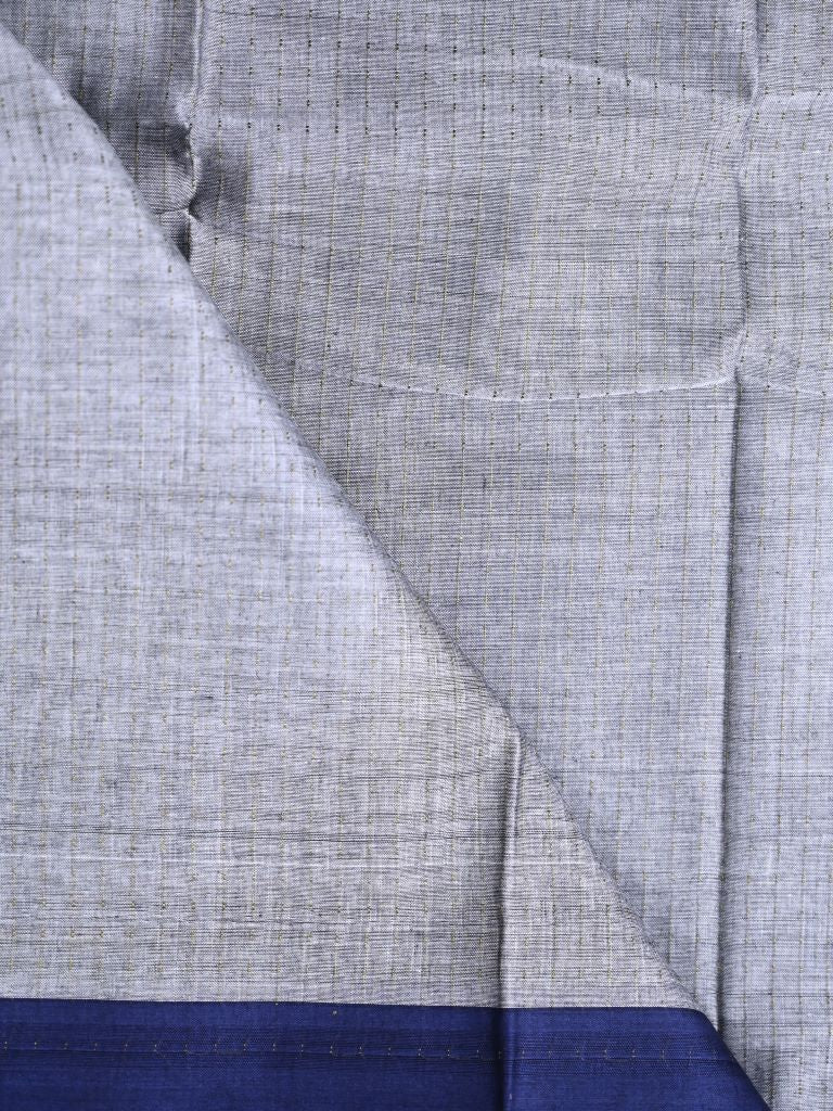 Dhaka cotton saree grey color allover checks & small border with brocade pallu and contrast blouse