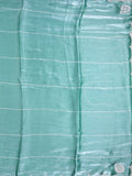 Organza shimmer fancy saree leaf green color allover stripes, embroidery motifs & embroidery border with running pallu and embroidery blouse