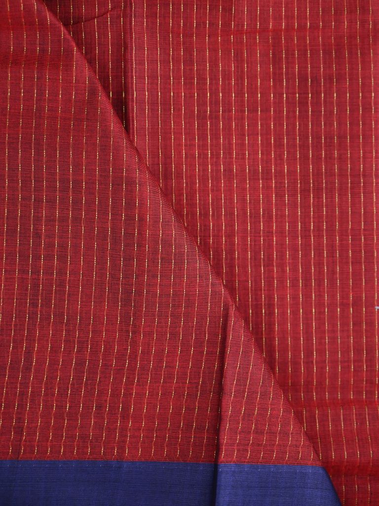Dhaka cotton saree red color allover checks & small border with brocade pallu and contrast blouse