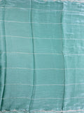 Organza shimmer fancy saree leaf green color allover stripes, embroidery motifs & embroidery border with running pallu and embroidery blouse