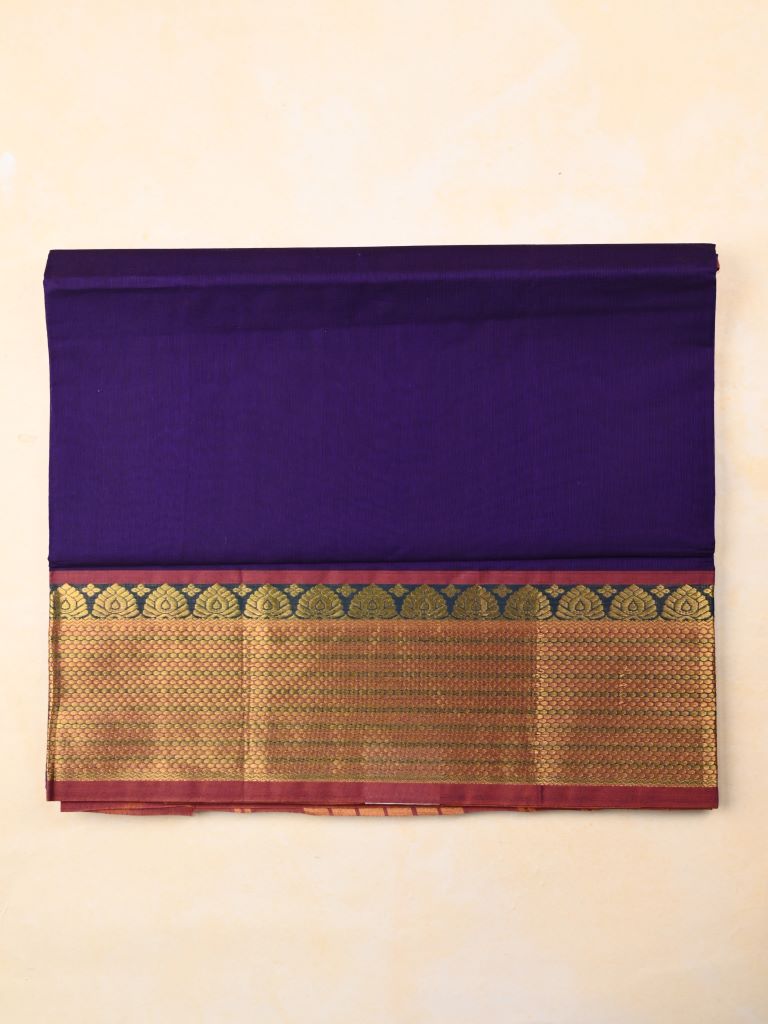 Venkatagiri cotton saree violet color allover plain & zari border with zari stripes pallu