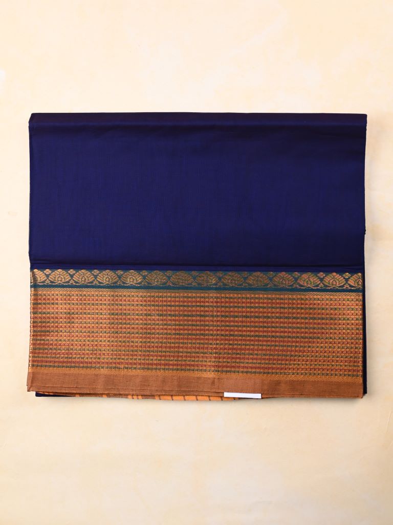 Venkatagiri cotton saree royal blue color allover plain & zari border with zari stripes pallu
