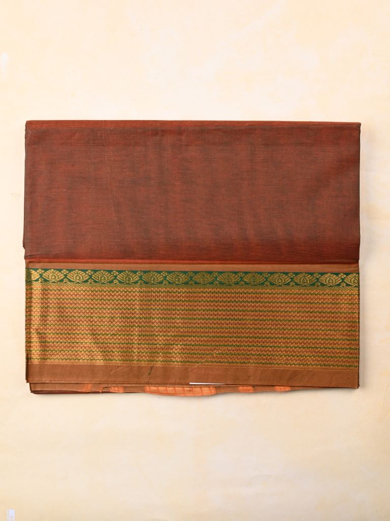 Venkatagiri cotton saree brown color allover plain & zari border with zari stripes pallu