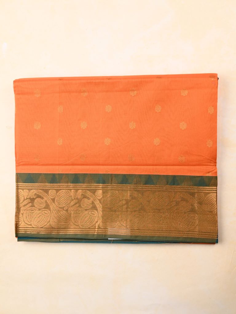Venkatagiri cotton saree light orange color allover zari motives & zari border with rich pallu